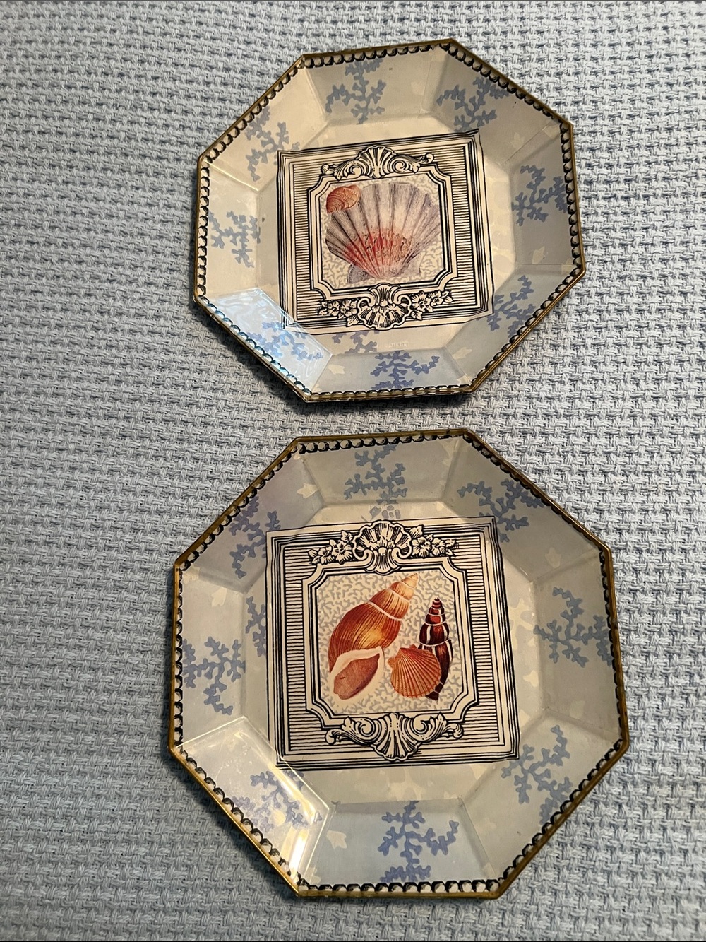 Pair of Two Octagonal Shell Motif Decorative Plates